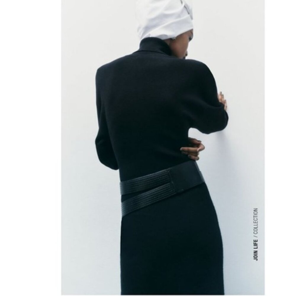 Zara Black Knit Turtleneck Midi Dress, NWOT, S - Picture 4 of 16